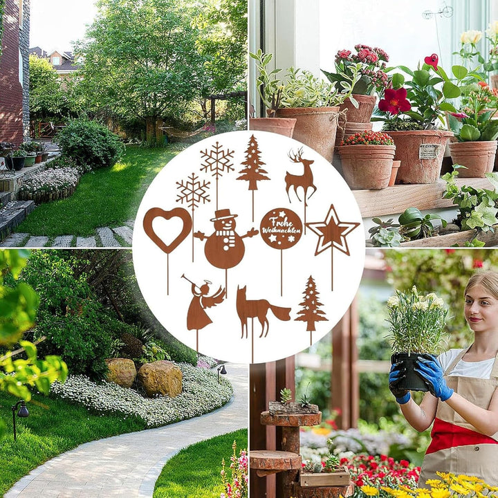 HUIKUANGEU Gartenstecker,11 Stück Gartendeko Rostoptik,Garten Roststecker Metall,Tolle Gartendeko au