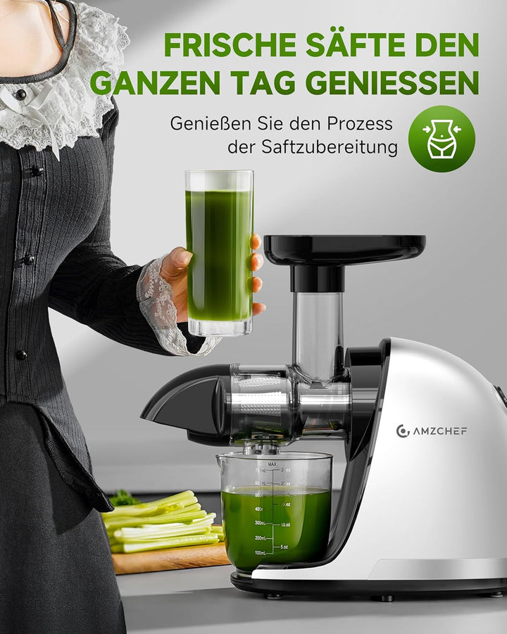 AMZCHEF Entsafter Gemüse und Obst Testsieger - Entsafter Slow Juicer mit Rückwärts-Kau-Funktion - Za