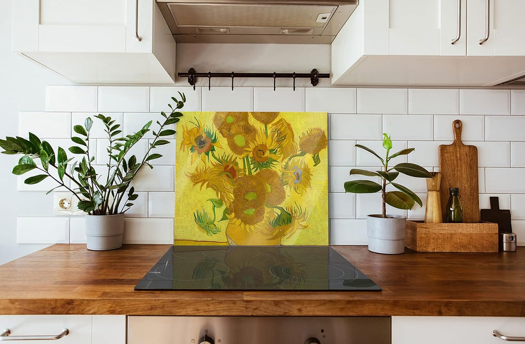 Vincent Van Gogh - Sonnenblumen II Herdabdeckplatte & Spritzschutz aus Echtglas | Für Herd-Kochfelde