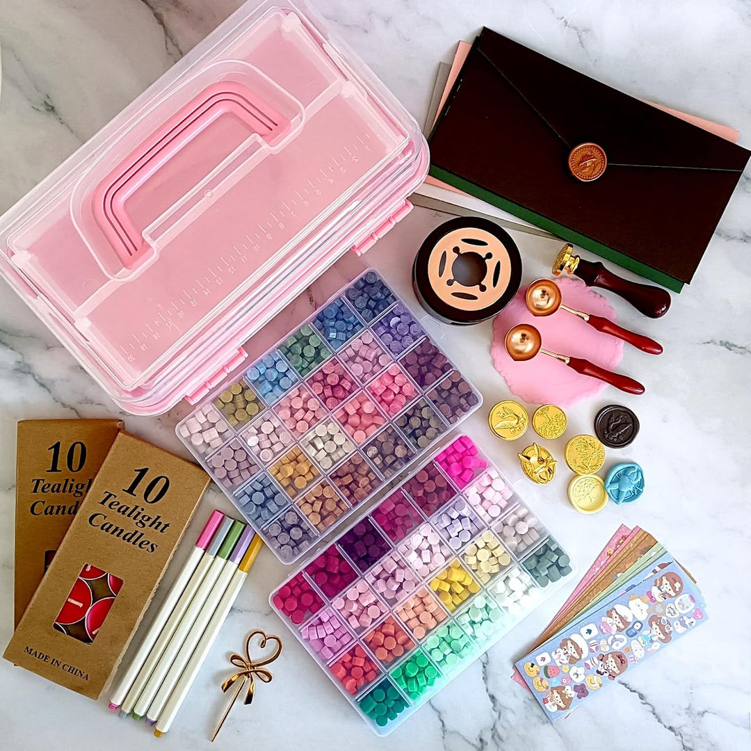 Verbessertes Siegelwachs Set,Wachssiegel Stempel Set mit Geschenkbox,48 Farben 1200 Stück Siegelwach