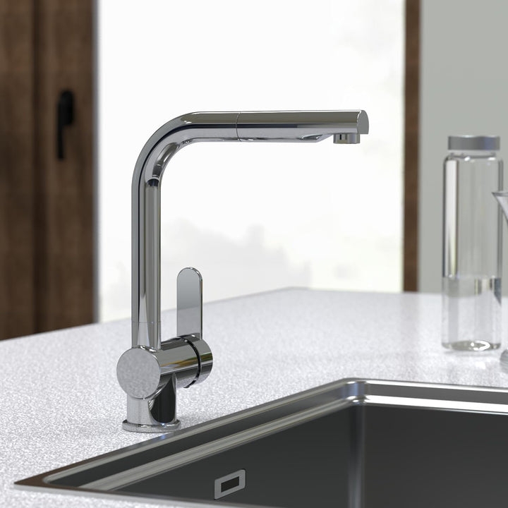 SCHÜTTE 79700 London Küchenarmatur mit ausziehbarer Geschirrbrause, 360 Grad schwenkbarer Wasserhahn