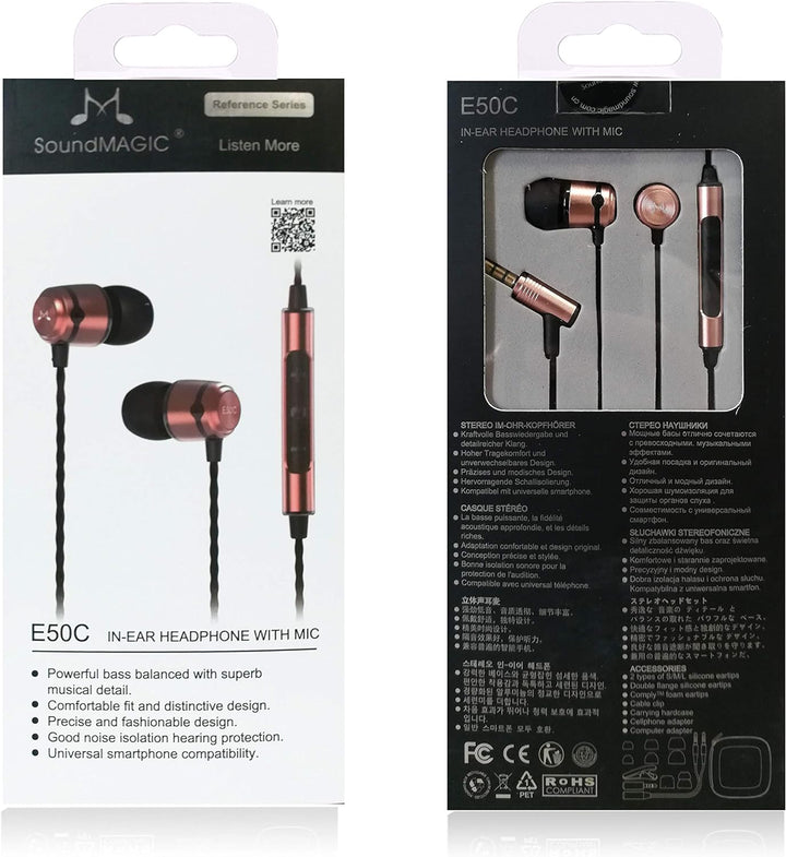 SoundMAGIC E50C Kabelgebundene Ohrhörer mit Mikrofon, In-Ear-HiFi-Kopfhörer, Gute geräuschisolierend