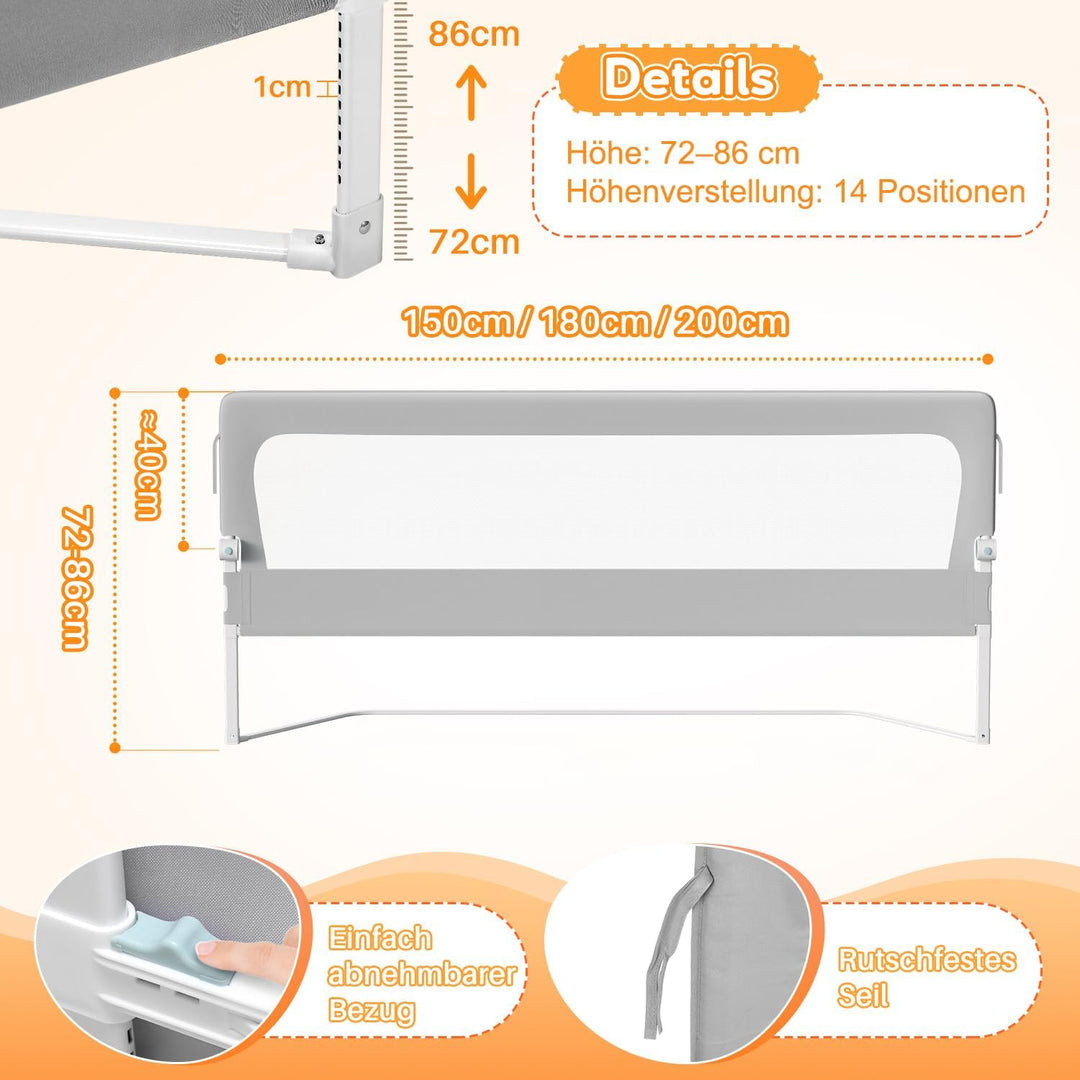 Ikodm Rausfallschutz Bett, Rausfallschutz Boxspringbett 200cmx2+180cmx1, Bettgitter höhenverstellbar