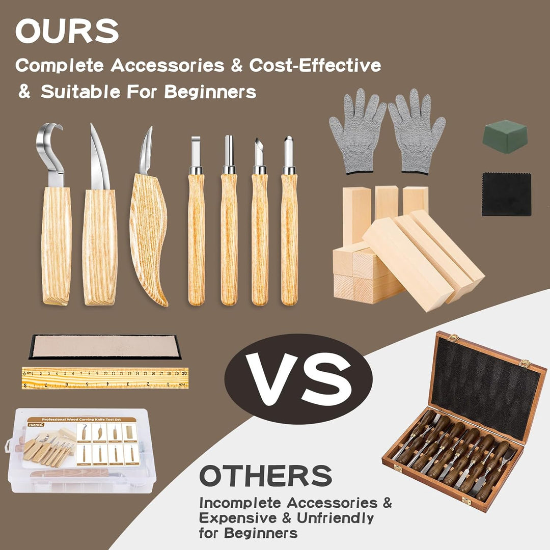 HOMCA Holz Schnitzwerkzeug Set, 23 in 1 Schnitzset mit 7 Schnitzmesser fĂŒr Kinder&Erwachsene, Holzwe