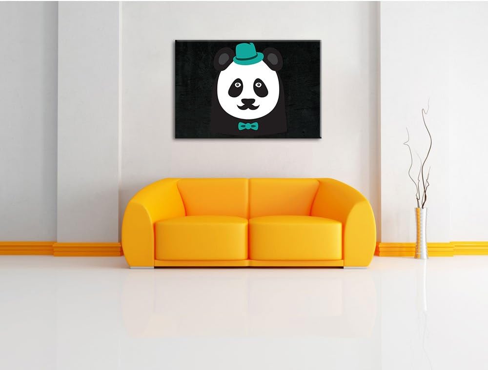 Hipster Panda schwarz, Format: 100x70 auf Leinwand, XXL riesige Bilder fertig gerahmt mit Keilrahmen