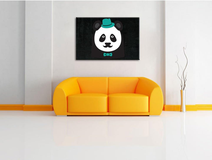 Hipster Panda schwarz, Format: 100x70 auf Leinwand, XXL riesige Bilder fertig gerahmt mit Keilrahmen
