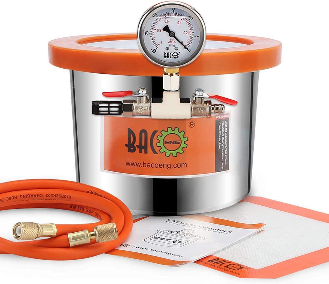 BACOENG 6.8 Liter Edelstahl Vakuumkammer mit Deckel aus gehärtetem Glas 6.8L, 6.8L