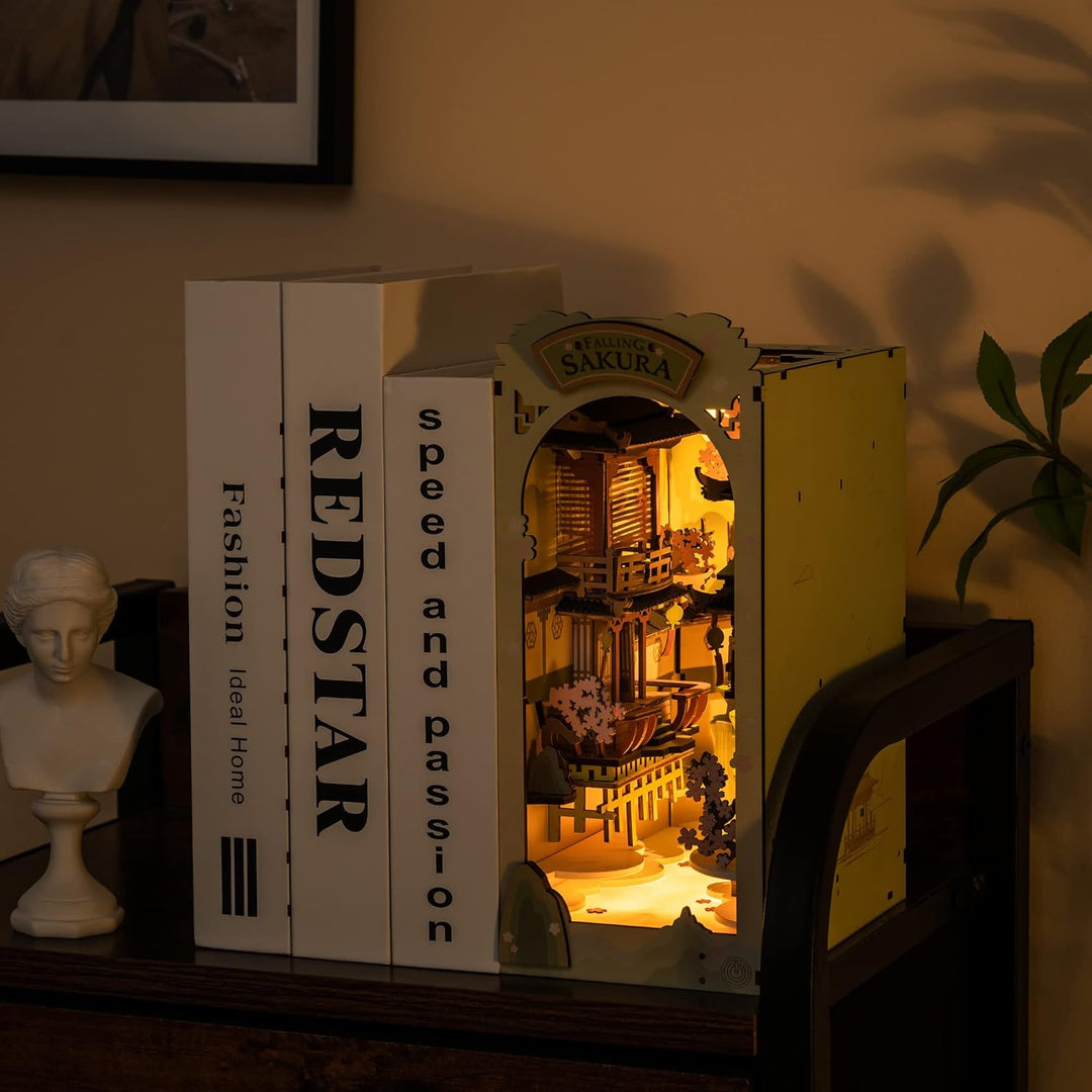 Rolife Book Nook Kit Buchstützen DIY Miniatur Haus 3D Puzzles Holz Book Nook Diorama Modelbau für Er