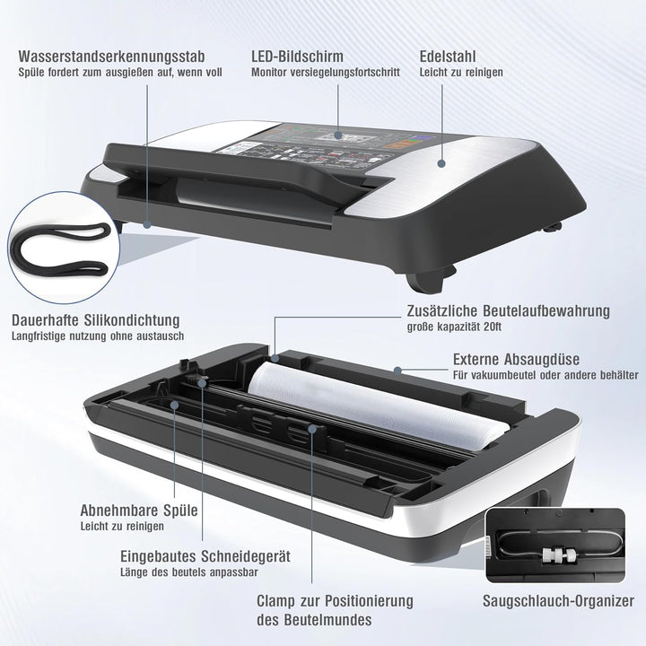 OidoZac 85kPa Vakumierergerät für Lebensmittel, 12-in-1 Folienschweissgerät mit Easy-Lock Griff, Vak