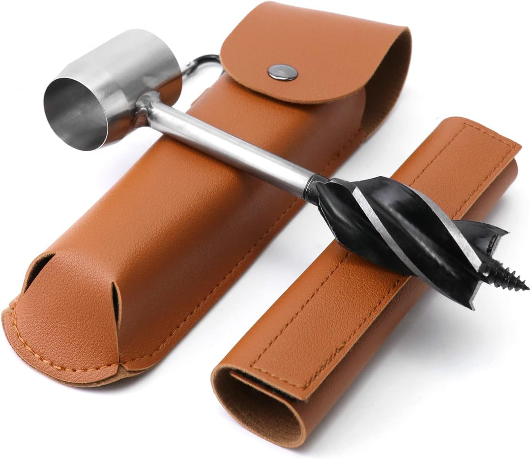 QWORK Handbohrmaschine, Holzbearbeitung Handbohrer manuelle Überlebensbohrer, mit Holster,für Campin