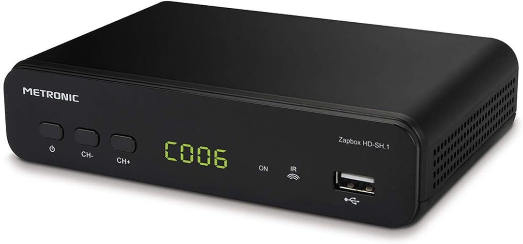 Metronic 441624 Zapbox HD-SH.1 DVB-T2 HEVC Receiver, PVR-Funktion, USB-Buchsen, HDMI, SPDIF, RJ45, F