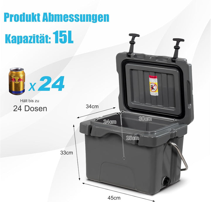 COSTWAY Kühlbox 15 Liter, Isolierbox tragbar mit Griff & Ablassstopfen & Getränkehalter, Thermobox W