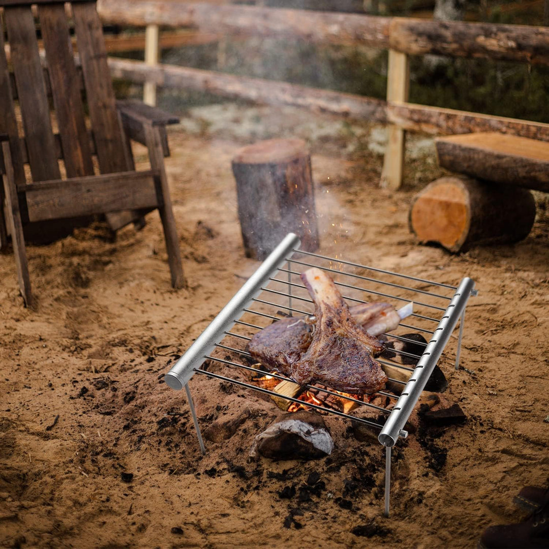 LOSMANN Tragbarer Campinggrill, Holzkohlegrill, Zerlegbarer Minigrill aus verchromten Edelstahl für
