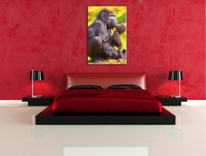 Gorilla-Baby küsst seine Mutter NewArt Format: 100x70 cm auf Leinwand, XXL riesige Bilder fertig ger