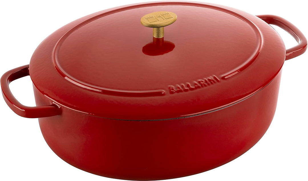 BALLARINI Bellamonte Auflaufform, Bräter, Dutch Oven, Emailliertes Gusseisen, Oval, 33 cm, 6,5 L, Ro