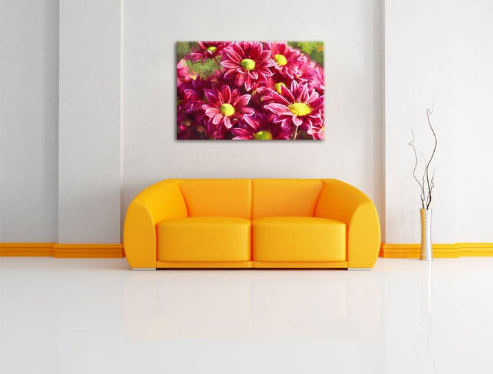 rote Blumen Pinsel Effekt, Format: 100x70 auf Leinwand, XXL riesige Bilder fertig gerahmt mit Keilra