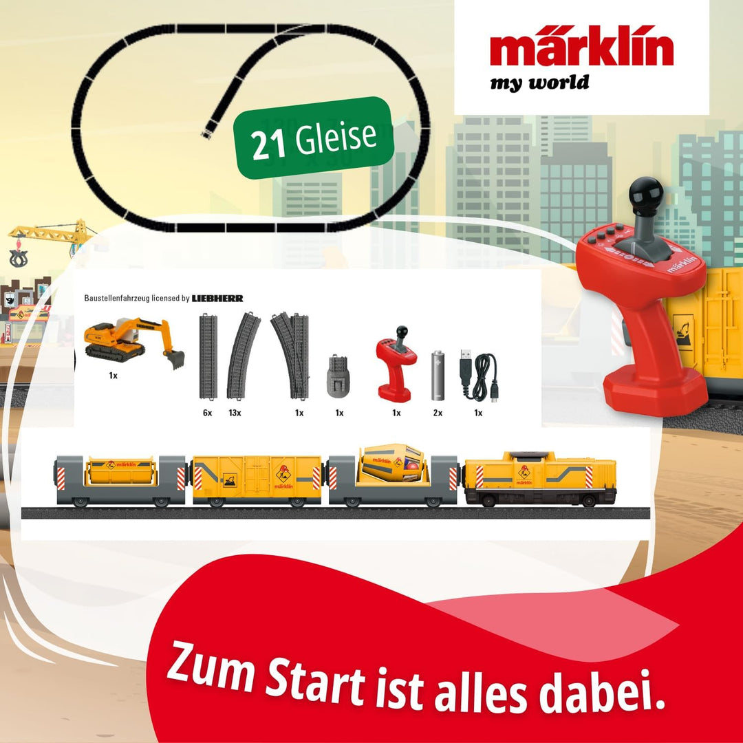 Märklin My World Spielzeugeisenbahn Startpackung Baustelle 29346 - Elektrischer Zug 48 cm mit Fernst