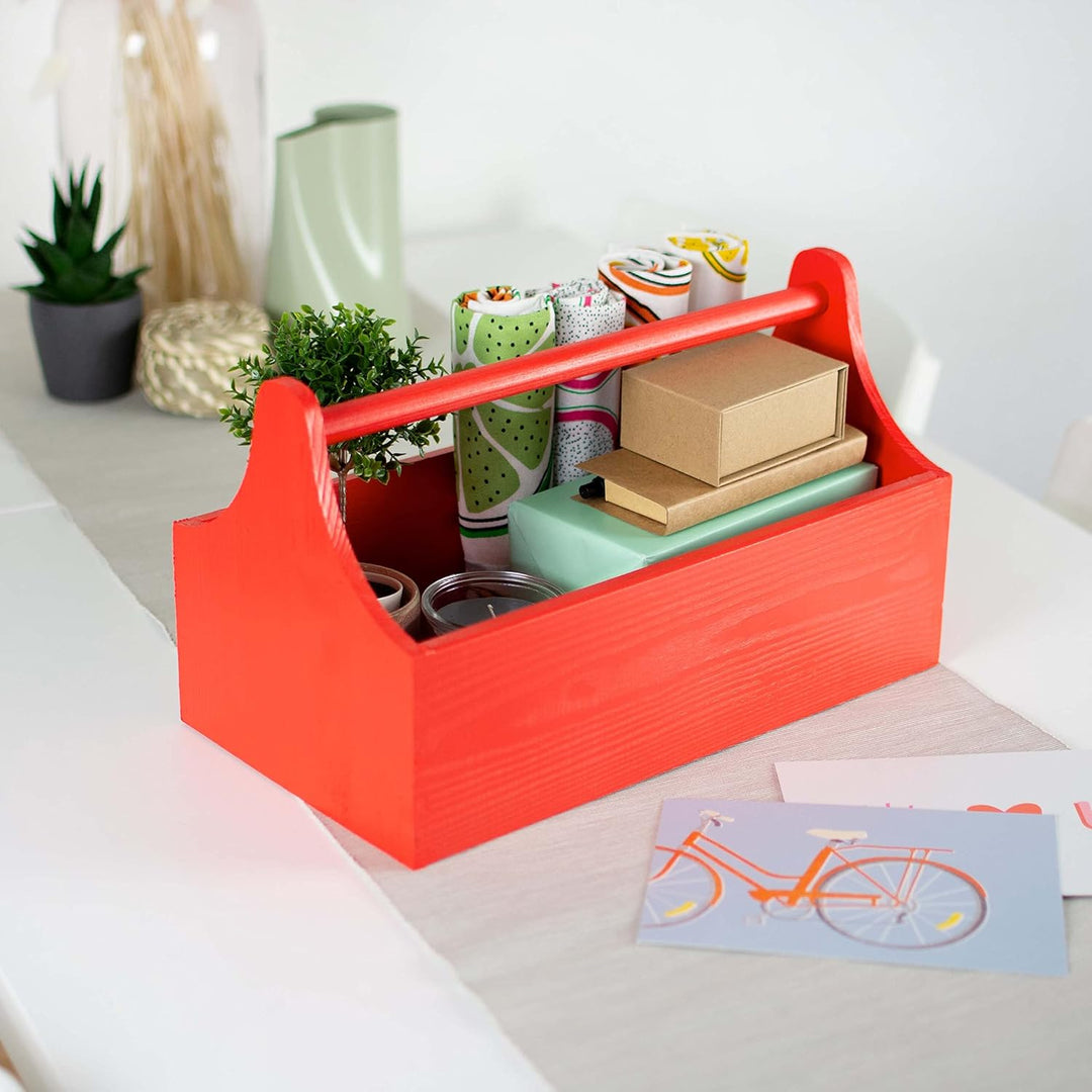 LAUBLUST Werkzeugkiste aus Holz - Werkzeugkasten mit Griff - Rot, 34 x 18 x 20 cm | Werkzeugkoffer l