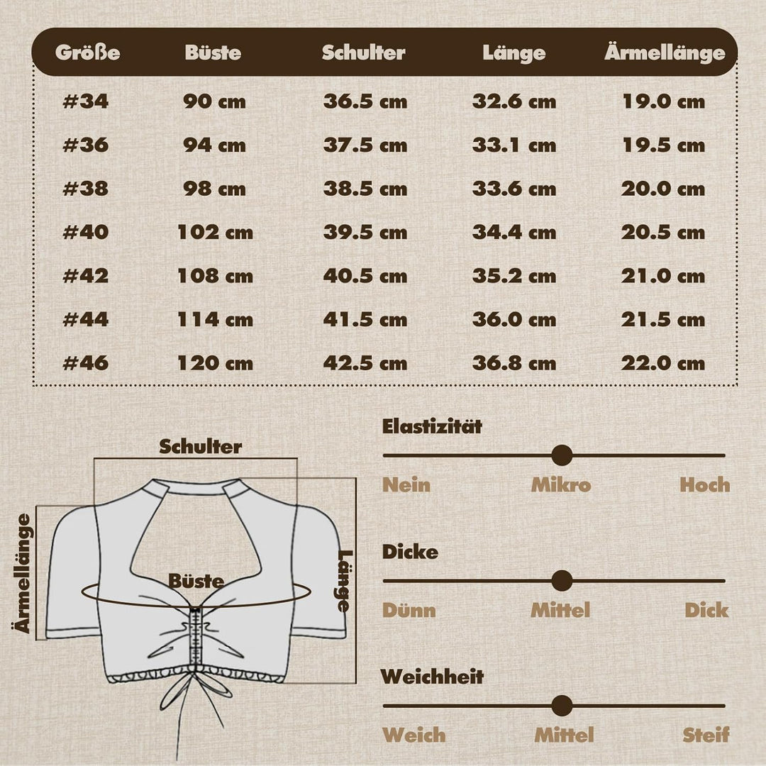 Dirndlparty Dirndlbluse Damen Schlicht, Kurzarm Dirndl Bluse Creme Spitze Trachtenbluse Oktoberfest