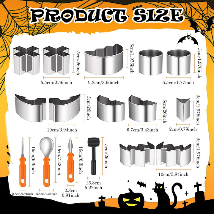 POFIBO 16 Stück Halloween Kürbis Schnitzset - Schnitzwerkzeug Kürbis, Kürbis Schnitzset mit Vorlagen