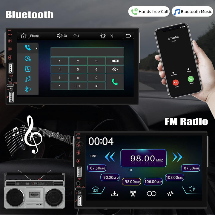 CAMECHO 7 Zoll HD Touchscreen Autoradio mit Drahtlos CarPlay Android Auto,1 Din Carplay Radio mit Bl