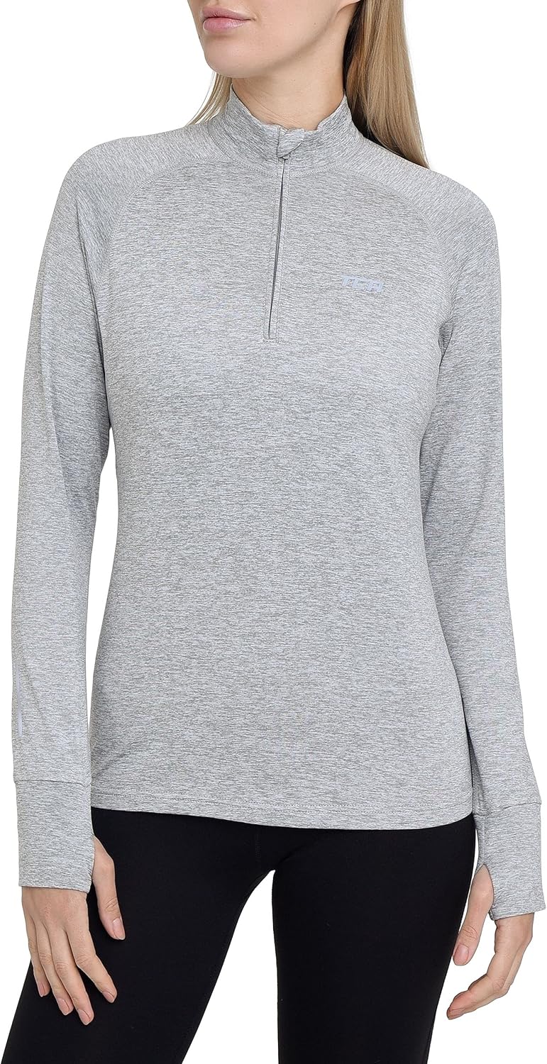 TCA Damen Winter Running Langarm Laufshirt mit Brustreissverschluss S Grau, S Grau