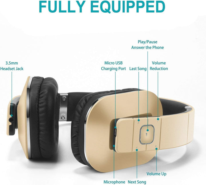 August EP650 - Bluetooth Kopfhörer v4.2 NFC mit aptX Low Latency - Stereo Over Ear Headphones mit Au