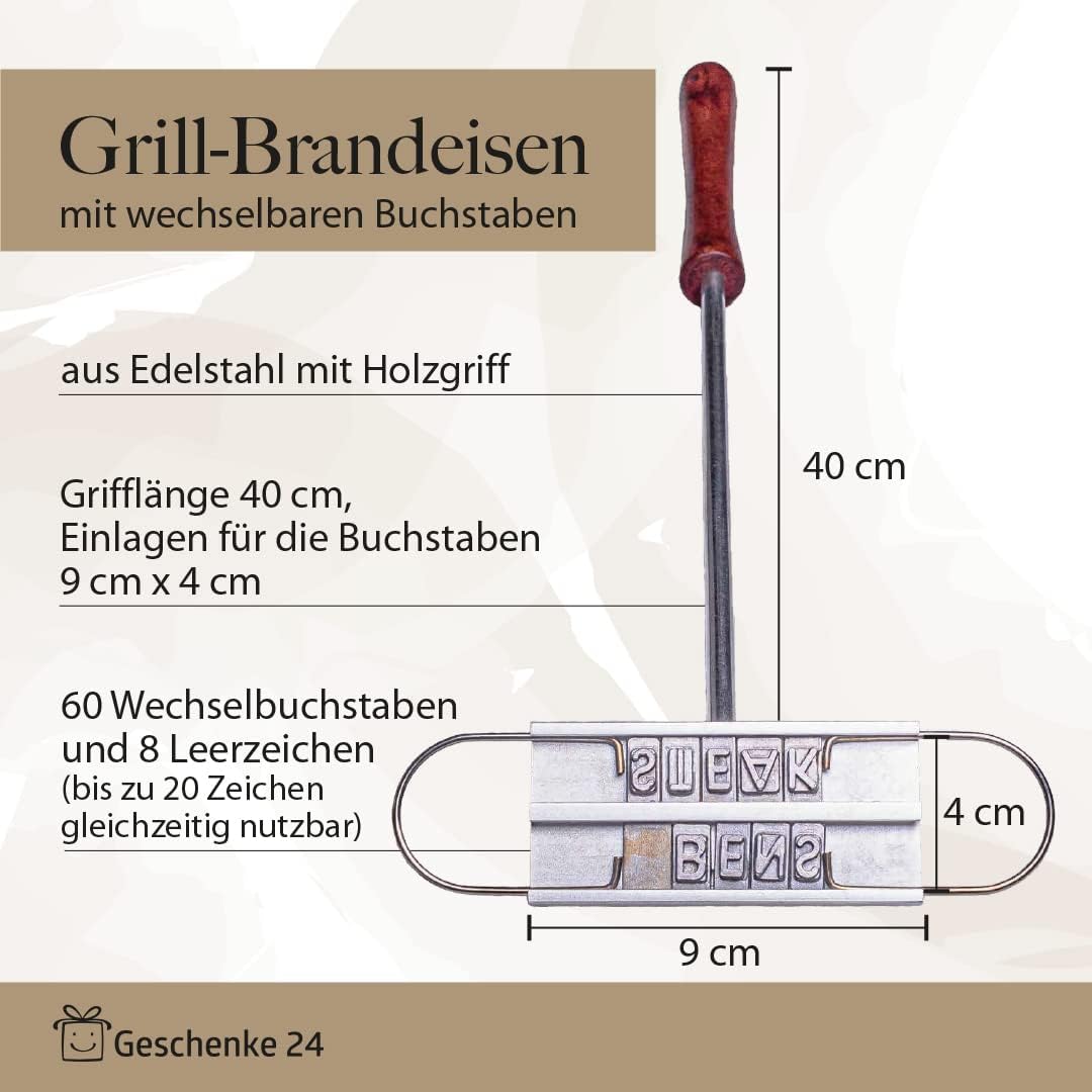 Geschenke 24 Grillbrandeisen mit Wechselbuchstaben zum Grillen | Perfektes Grill Zubehör | Mitbrings