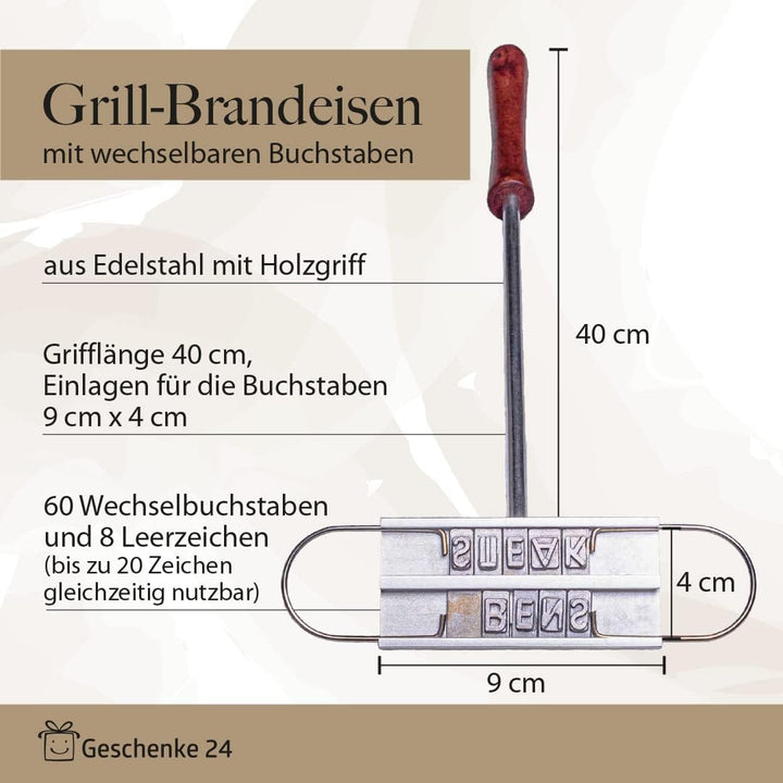 Geschenke 24 Grillbrandeisen mit Wechselbuchstaben zum Grillen | Perfektes Grill Zubehör | Mitbrings