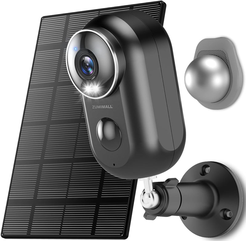 ZUMIMALL 2K Überwachungskamera Aussen Akku Solar, Kamera Überwachung Aussen mit Farbige Nachtsicht,