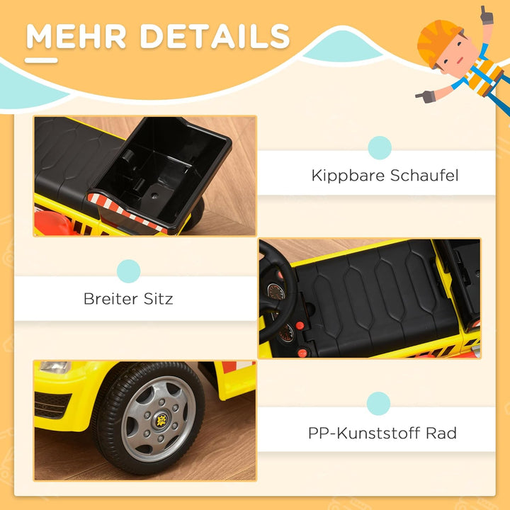 HOMCOM Sitzbagger für Kinder Rutscherfahrzeug mit Kippen Eimer und Schaufel Fuss Rutscherauto unter