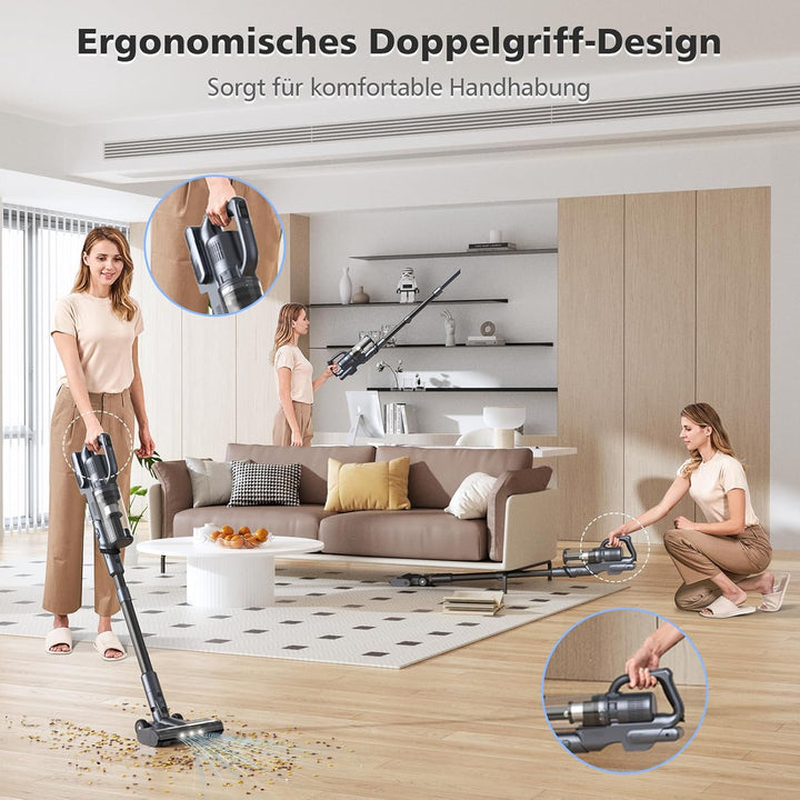 MIUZZY 30000Pa Akku-Staubsauger, Staubsauger Kabellos mit 50 Min. Laufzeit, Freistehend, Anti-verhed