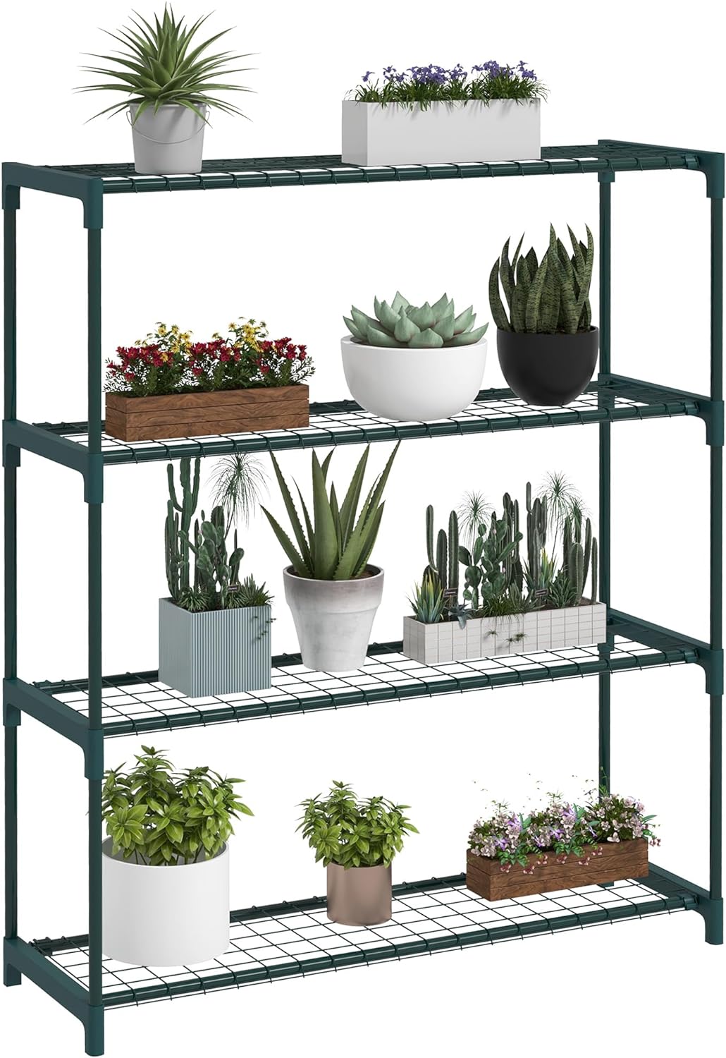 Outsunny Pflanzenregal, Blumenständer mit 4 Ebenen Blumenregal, Pflanzenständer für Garten, Balkon,