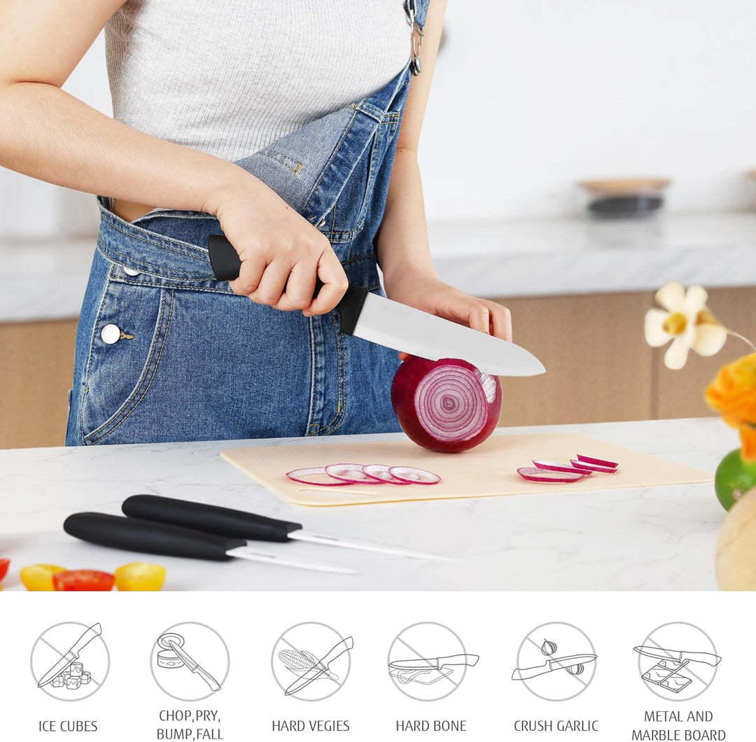 hecef Keramikmesser set 3-teilig mit Messer, Scharf Küchenmesser Set Nie Eingerostet, Keramik 6'' Ko