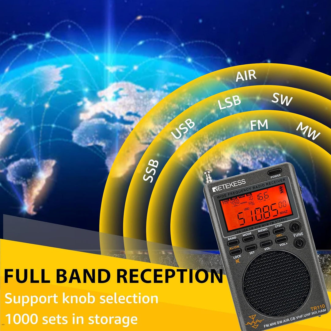 Retekess TR110 Tragbares Digitales Radio,FM MW SW SSB Air Band World Receives Radio,FM Stereo,Sleep