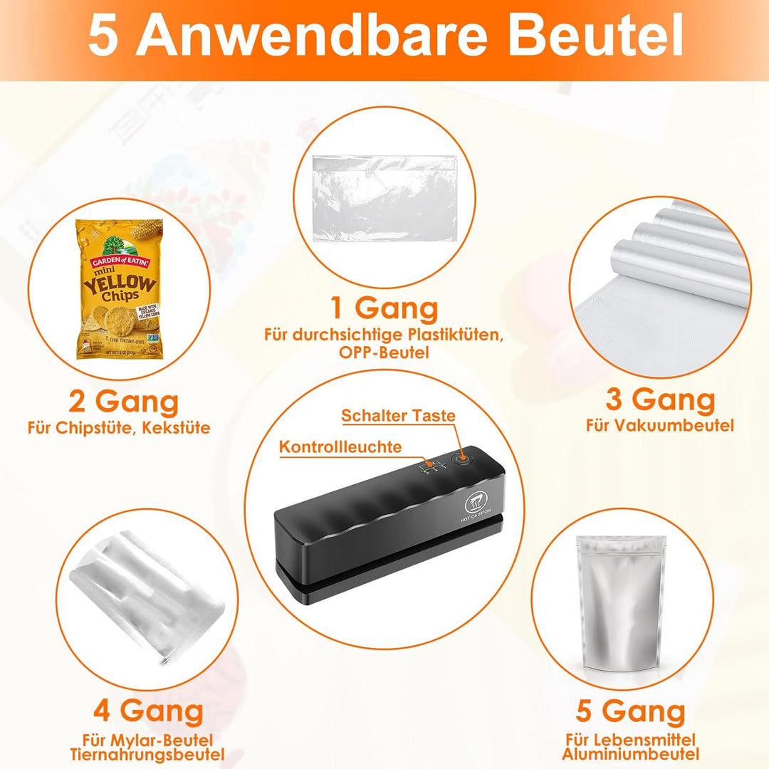Rawhui Folienschweissgerät Mini Wiederaufladbar 5 Modi Tüten Verschweisser Mini Tüten Schweissgerät