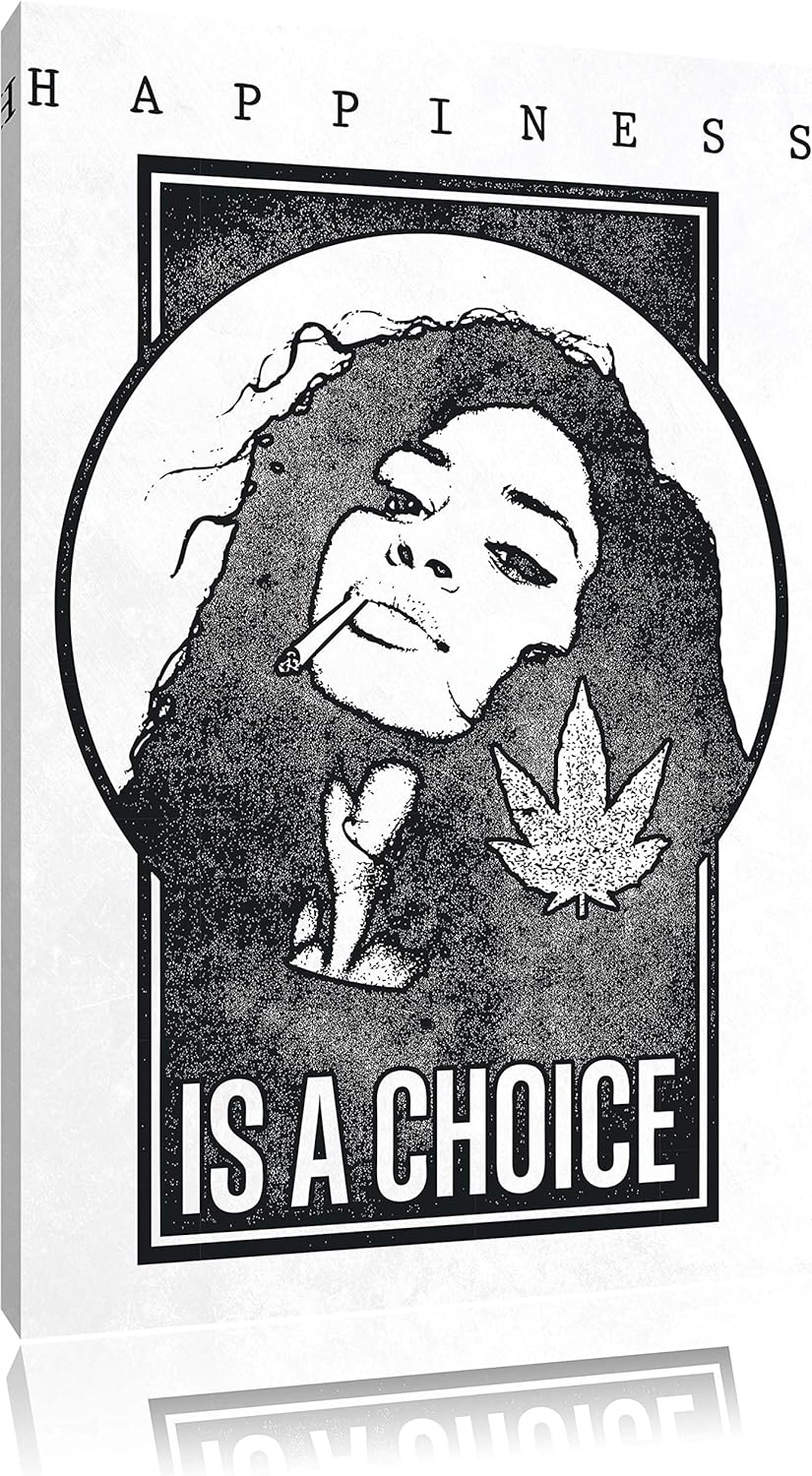 Happiness is a choice white Bild auf Leinwand, XXL riesige Bilder fertig gerahmt mit Keilrahmen, Kun
