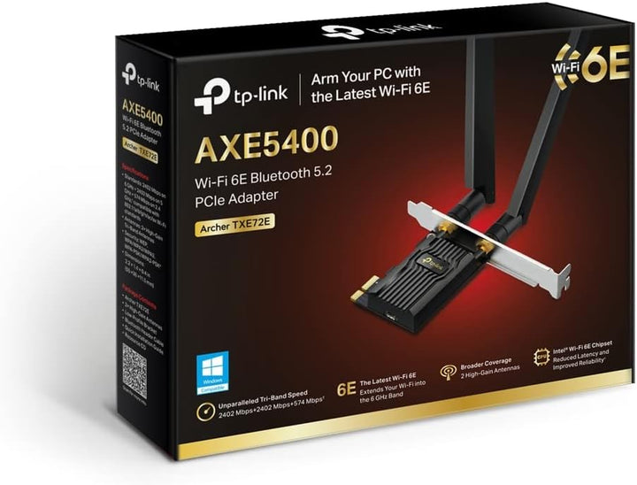 TP-Link Archer TXE72E AXE5400 Wi-Fi 6E Bluetooth 5.3 PCIe Adapter(6 GHz 2402 Mbps,5 GHz 2402 Mbps,2.