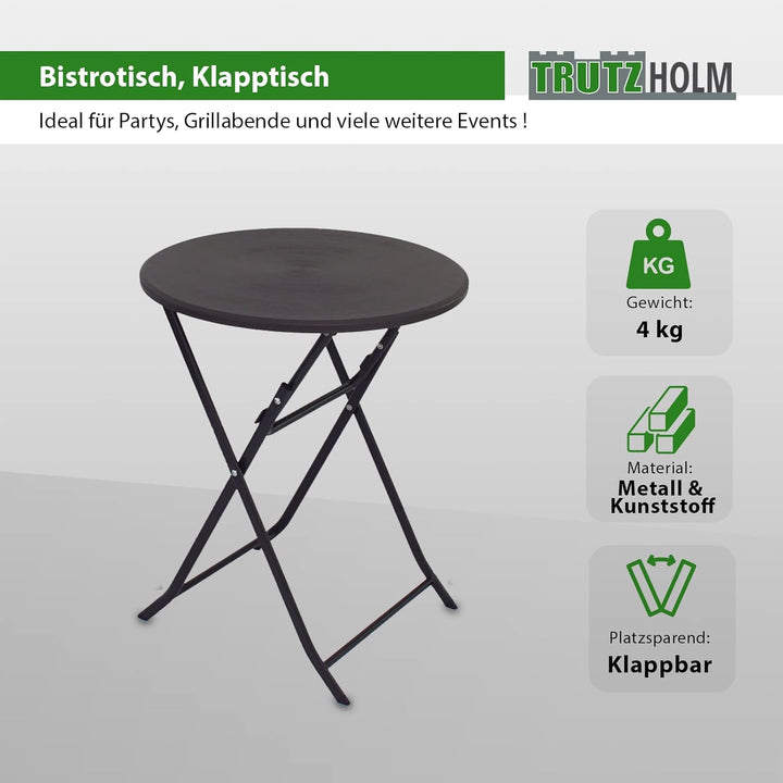 TRUTZHOLM Gartentisch rund Holzoptik grau Ø 60cm klappbar standfest robust Balkontisch Beistelltisch