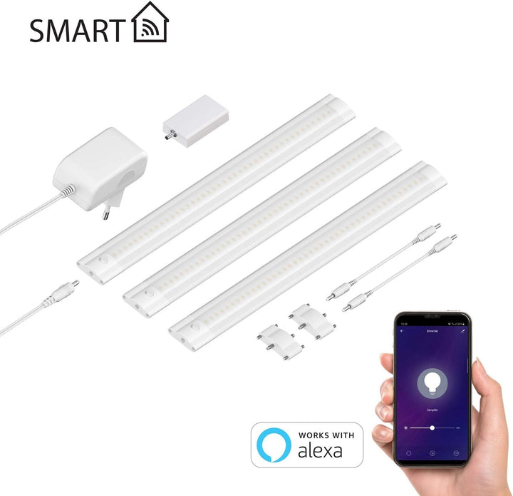 ledscom.de Smarte LED Unterbau-Leuchte SIRIS weiss matt mit WLAN-Controller, flach, Smart-Home, Alex