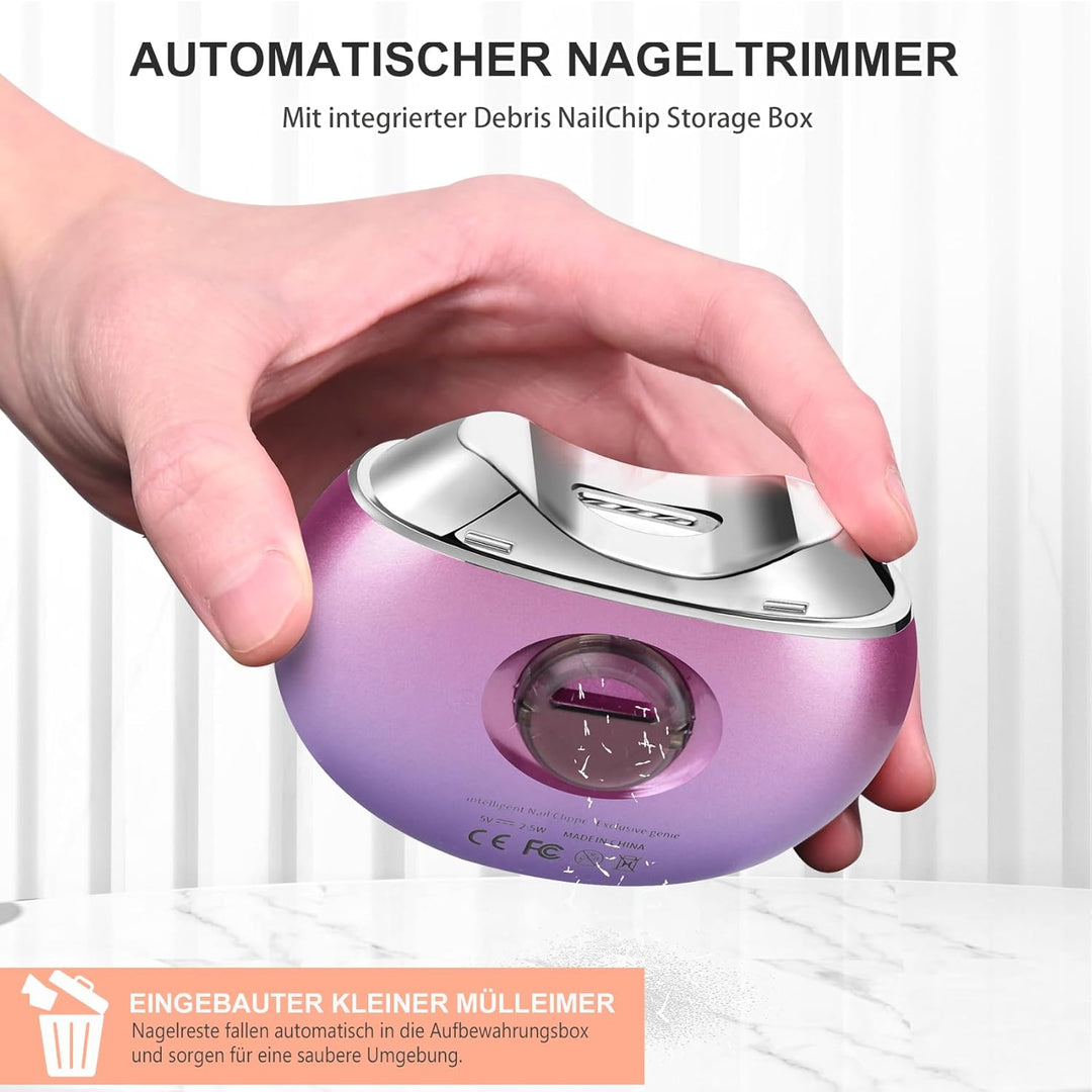 Automatischer elektrischer Nagelknipser mit 3 Geschwindigkeitsstufen und Nagelklammeraufbewahrung, L