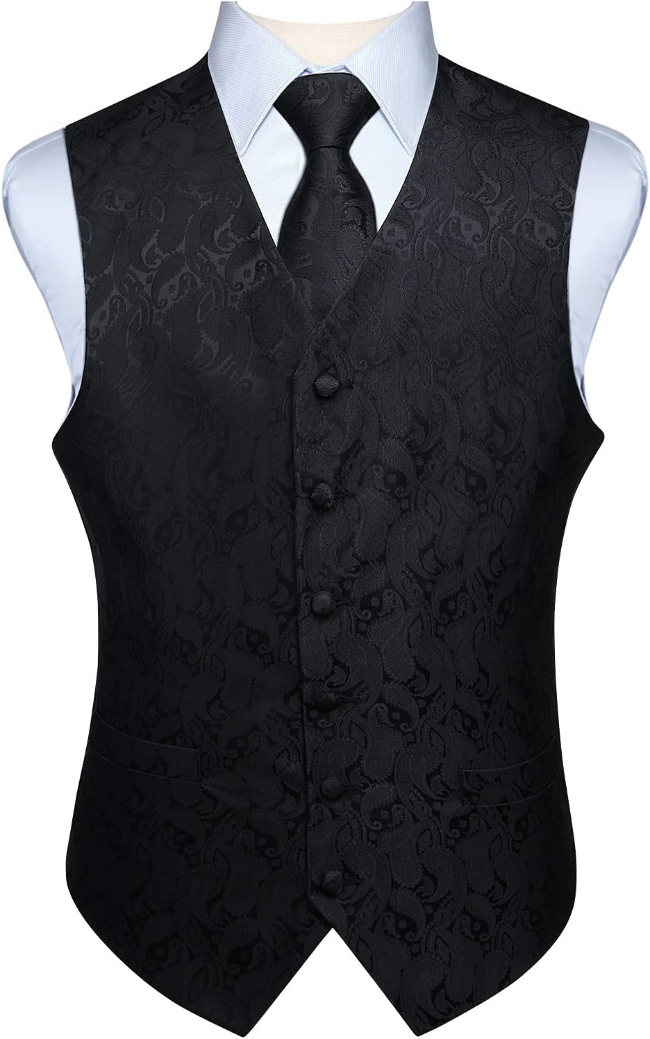 Enlision Herren Paisley Floral Jacquard Weste & Krawatte und Pocket Square Weste Anzug Set 3XL Schwa