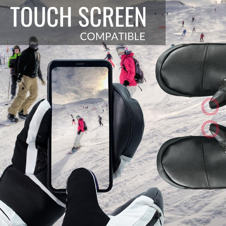 devembr Ski-Fäustlinge mit Handgelenkschützern, Warme Snowboard-Fäustlinge, Wasserdicht (S/M/L) Weis