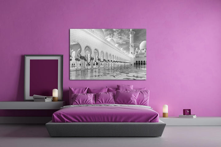 deyoli Moschee in Abu Dhabi Effekt: Schwarz/Weiss im Format: 80x60 als Leinwandbild, Motiv fertig ge