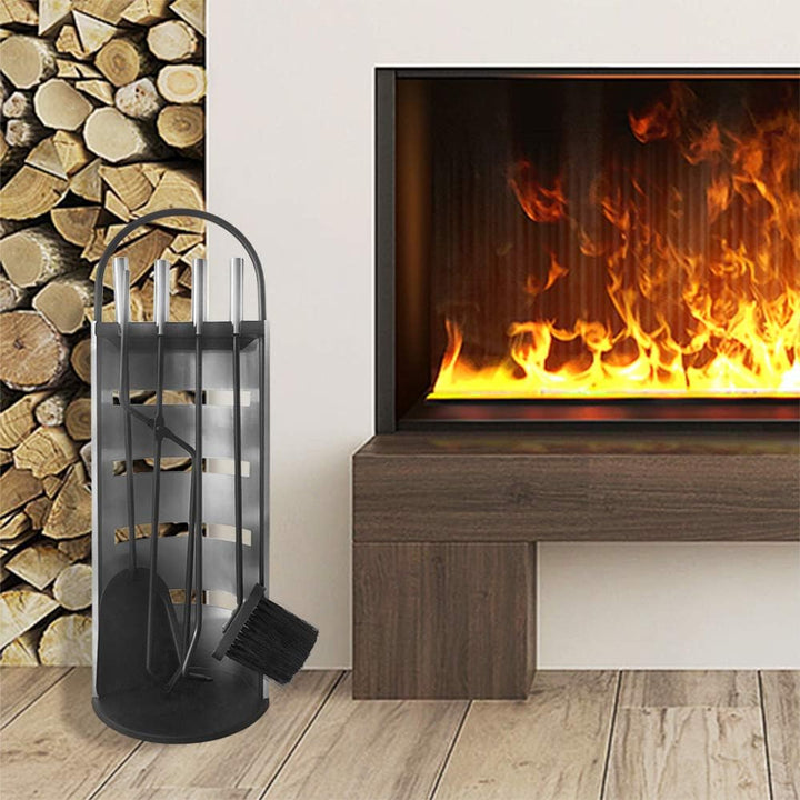 Yznahre Edelstahl Kaminbesteck Set 5 TLG, Modern Kamingarnitur Kaminwerkzeug mit StÀnder, Besen, Zan