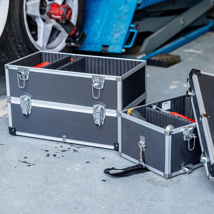 HMF 14661-02 Alu Werkzeugkoffer leer, 3 Etagen, 44 x 45 x 24 cm, schwarz, 3 Etagen