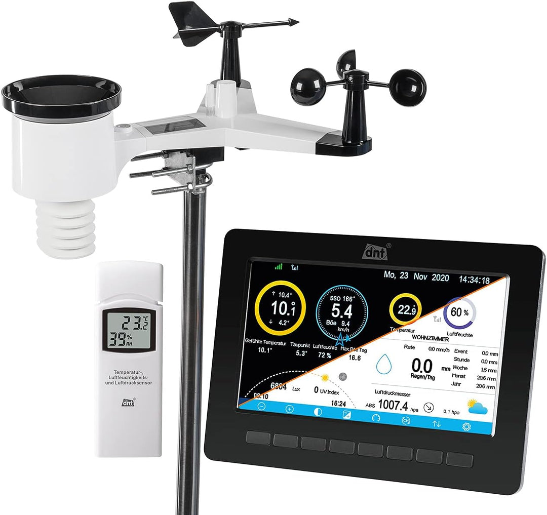 dnt WiFi-Wetterstation WeatherScreen PRO, Wetter- und Raumklima stets unter Kontrolle, Datenlogger-F