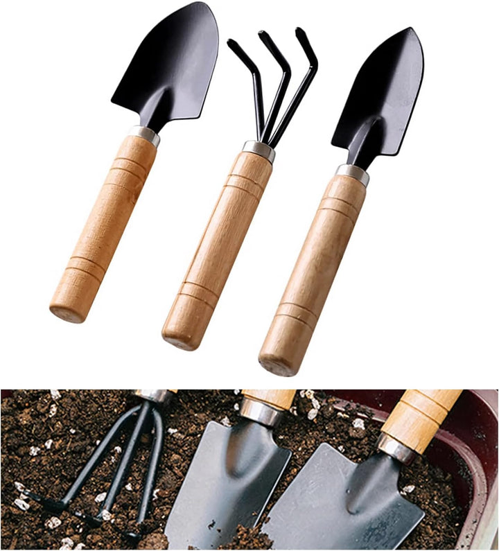 Mini Gartengeräte 3 Stück Set, 3 Stück Sukkulenten Gartengeräte, Holzgriff Handheld Mini Kelle, Scha