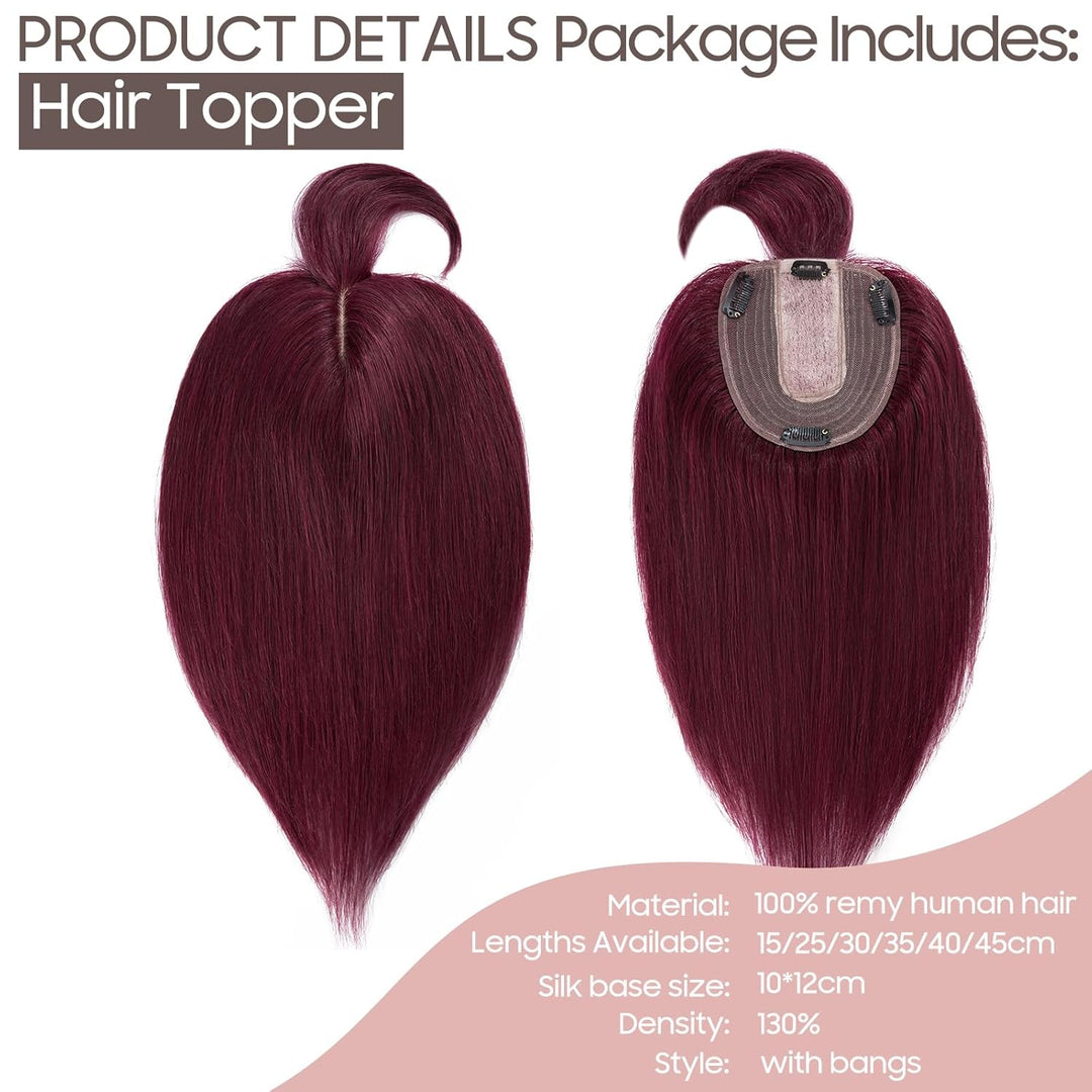 Silk-co Hair Topper Echthaar mit langem Pony, Toupet Damen 10x12cm Basis, Haartopper Echthaar mit Re