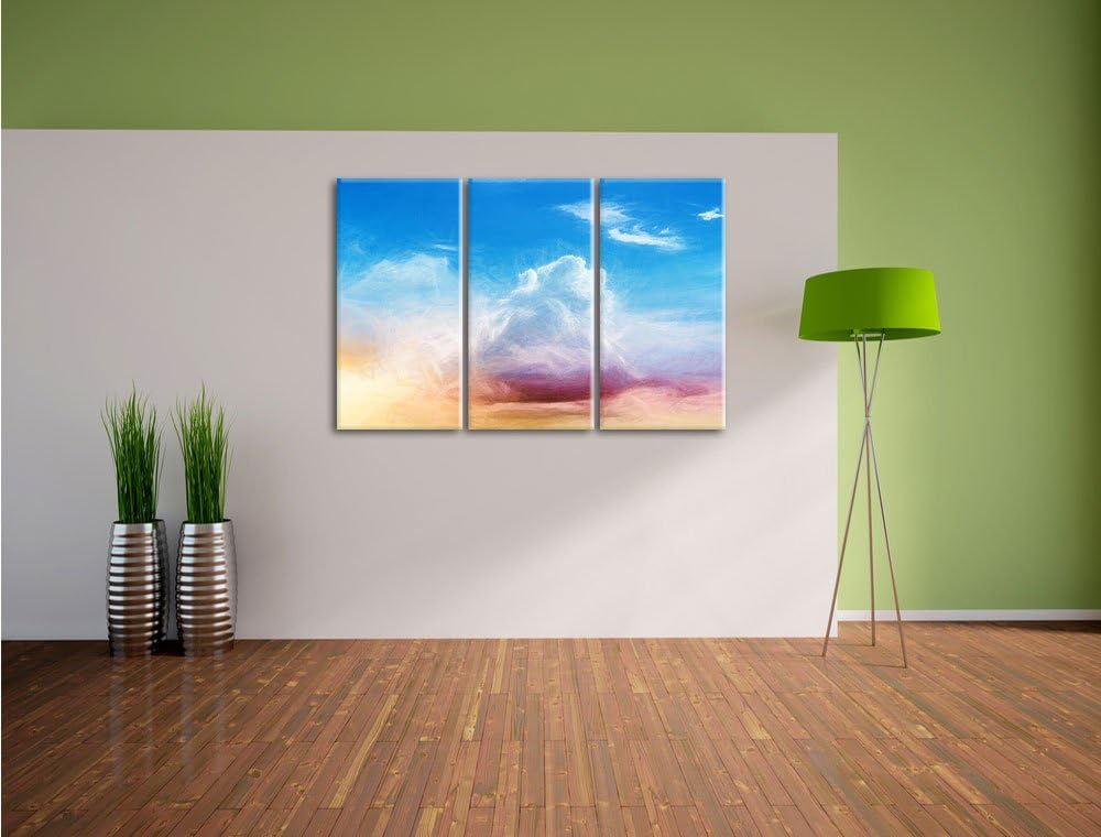 Pixxprint Wolkiger Himmel bedeckt Sonne Bunstift Effekt 3-Teiler Leinwandbild 120x80 Bild auf Leinwa